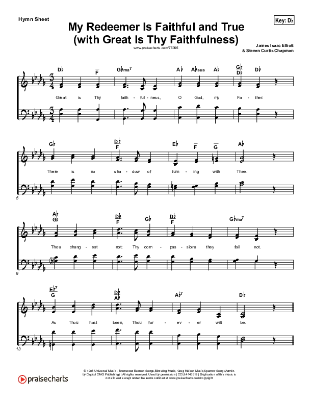 My Redeemer Is Faithful And True (with Great Is Thy Faithfulness) Hymn Sheet (Keith & Kristyn Getty / Steven Curtis Chapman)