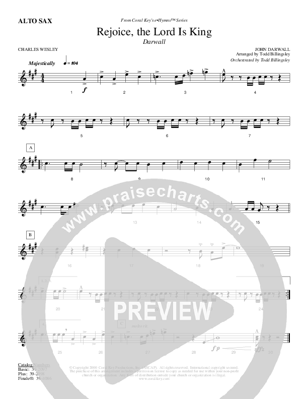 Rejoice The Lord Is King Alto Sax (Todd Billingsley)