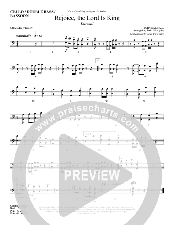 Rejoice The Lord Is King Cello/Bass (Todd Billingsley)