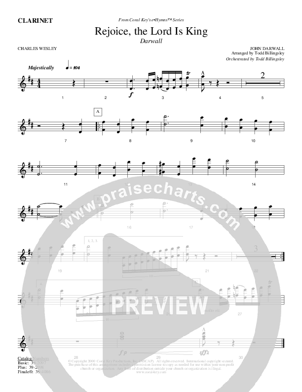 Rejoice The Lord Is King Clarinet (Todd Billingsley)