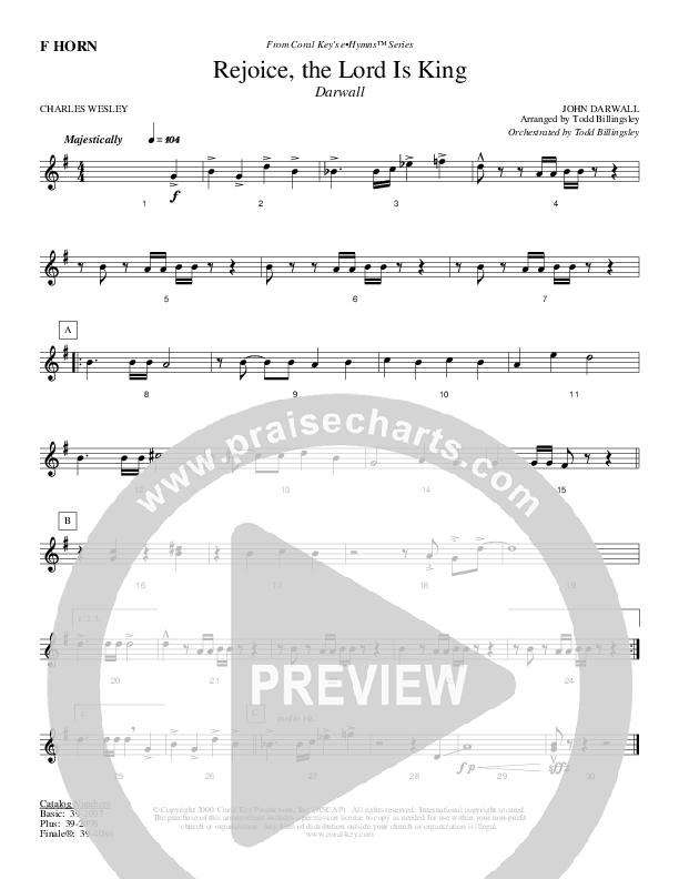 Rejoice The Lord Is King French Horn (Todd Billingsley)