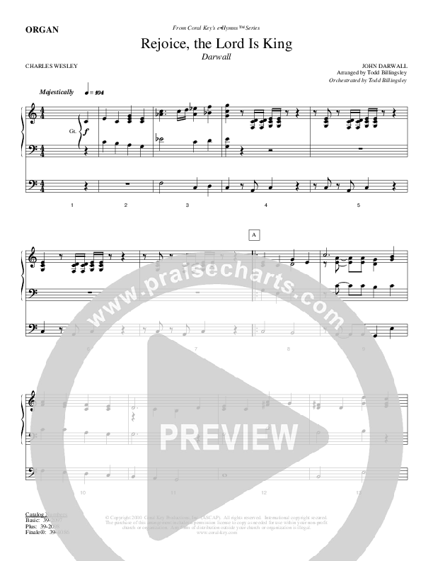 Rejoice The Lord Is King Organ (Todd Billingsley)