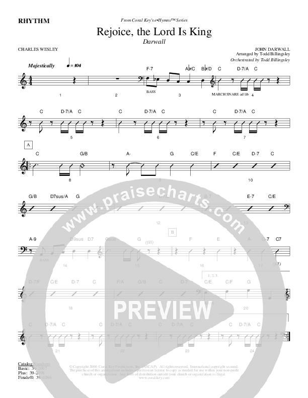 Rejoice The Lord Is King Rhythm Chart (Todd Billingsley)