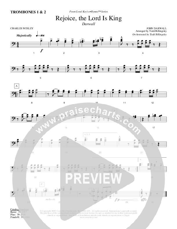 Rejoice The Lord Is King Trombone 1/2 (Todd Billingsley)