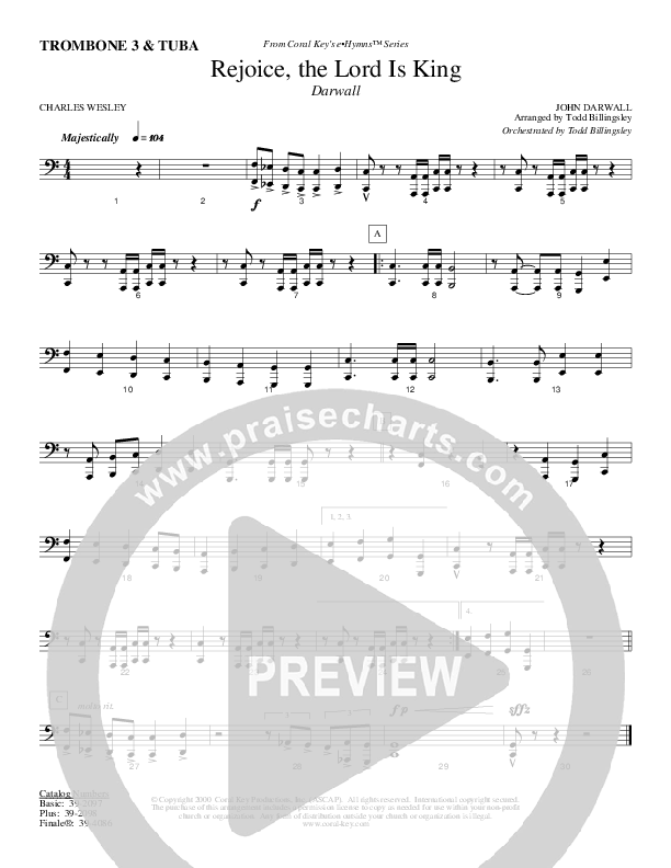 Rejoice The Lord Is King Trombone 3/Tuba (Todd Billingsley)