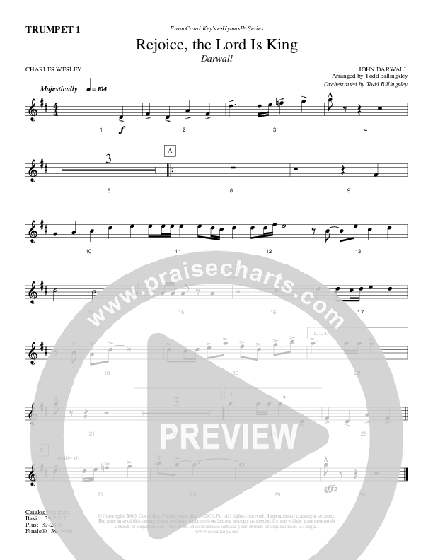 Rejoice The Lord Is King Trumpet 1 (Todd Billingsley)