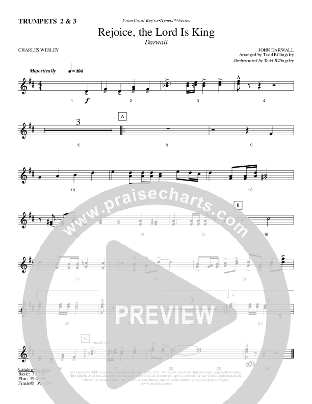 Rejoice The Lord Is King Trumpet 2/3 (Todd Billingsley)