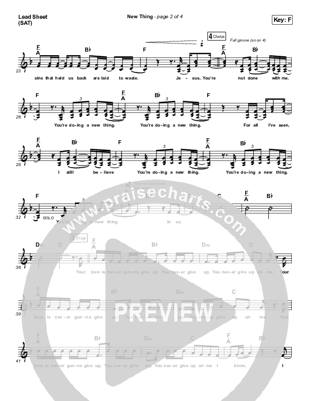 New Thing (Live) Lead Sheet (SAT) (Hillsong Young & Free)
