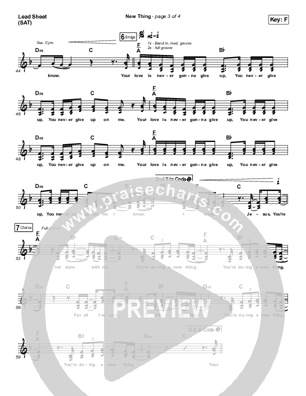 New Thing (Live) Lead Sheet (SAT) (Hillsong Young & Free)
