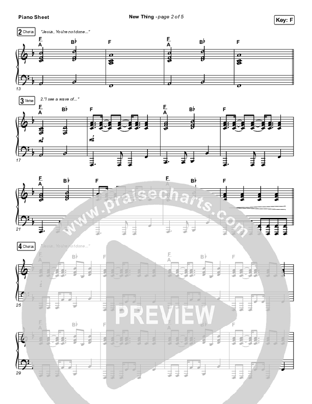 New Thing (Live) Piano Sheet (Hillsong Young & Free)