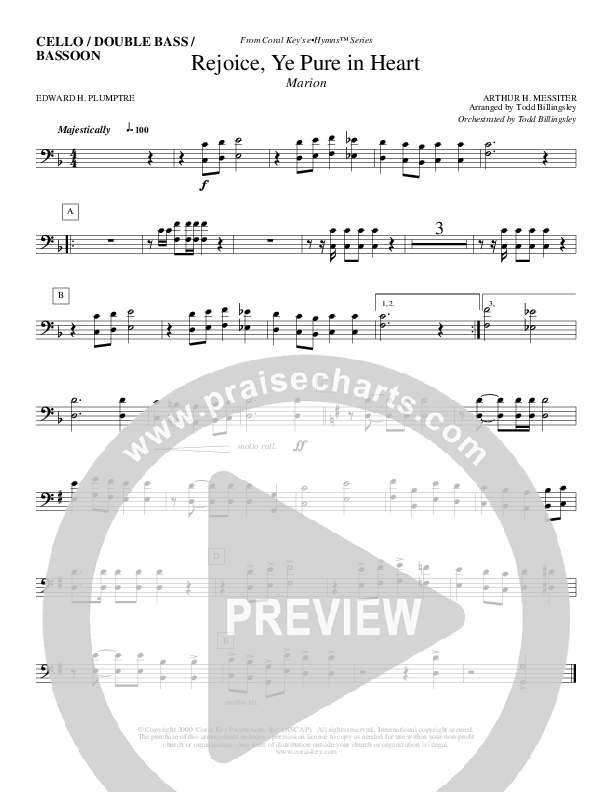 Rejoice Ye Pure In Heart Cello/Bass (Todd Billingsley)