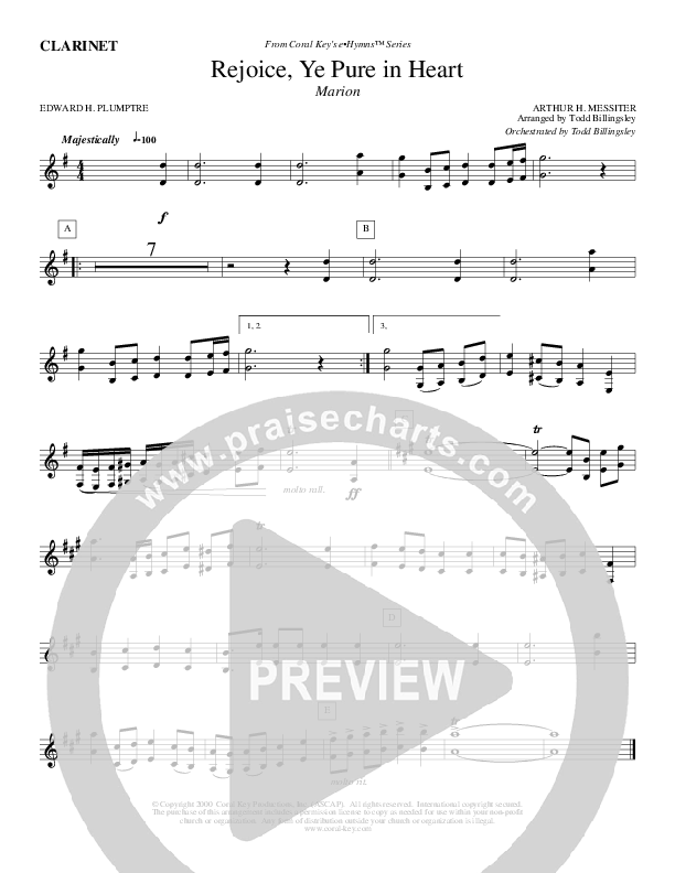 Rejoice Ye Pure In Heart Clarinet (Todd Billingsley)