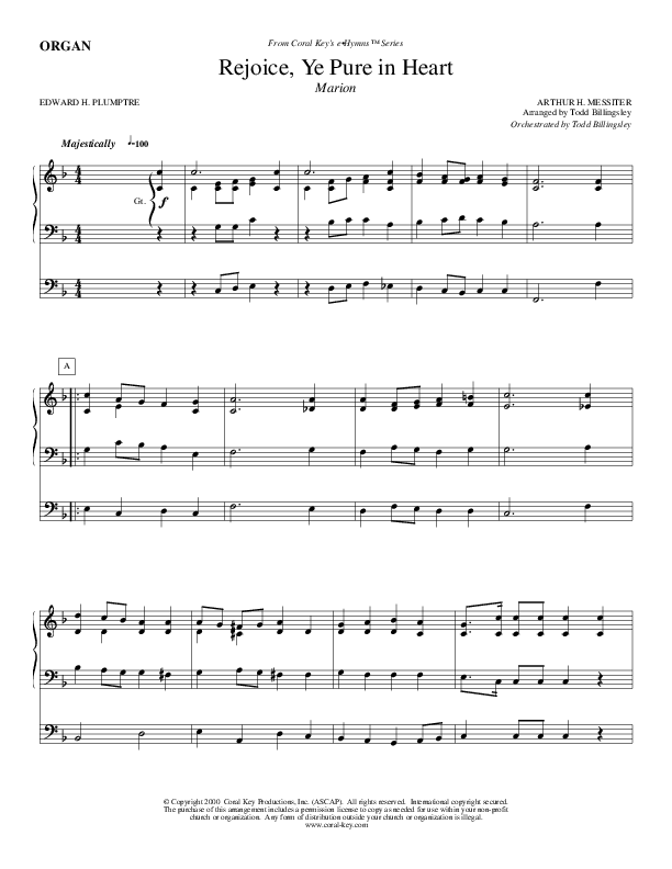 Rejoice Ye Pure In Heart Organ (Todd Billingsley)