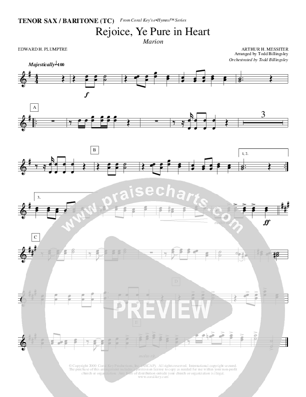 Rejoice Ye Pure In Heart Tenor Sax/Baritone T.C. (Todd Billingsley)