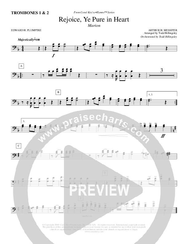 Rejoice Ye Pure In Heart Trombone 1/2 (Todd Billingsley)