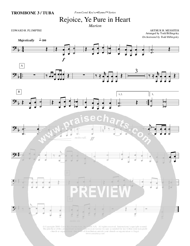 Rejoice Ye Pure In Heart Trombone 3/Tuba (Todd Billingsley)