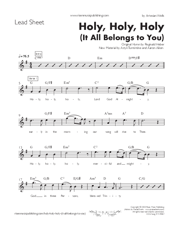 Holy Holy Holy (It All Belongs) Lead Sheet (Artesian Wells Worship)
