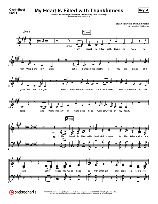 My Heart Is Filled With Thankfulness Choir Vocals (SATB) (Keith & Kristyn Getty)