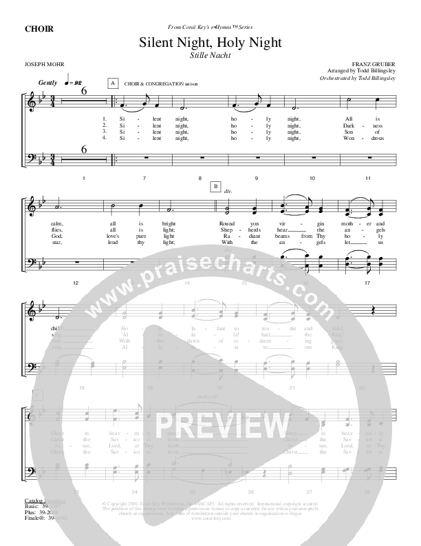 Silent Night Holy Night Choir Sheet (Todd Billingsley)