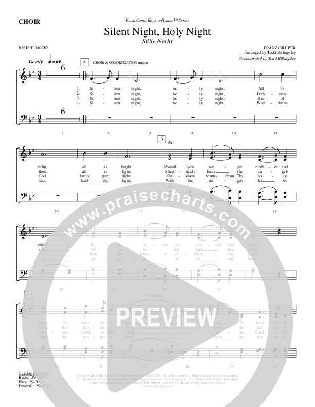 Silent Night Holy Night Choir Sheet (Todd Billingsley)