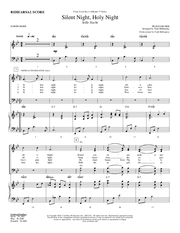 Silent Night Holy Night Piano/Vocal (SATB) (Todd Billingsley)