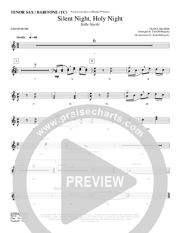 Silent Night Holy Night Tenor Sax/Baritone T.C. (Todd Billingsley)