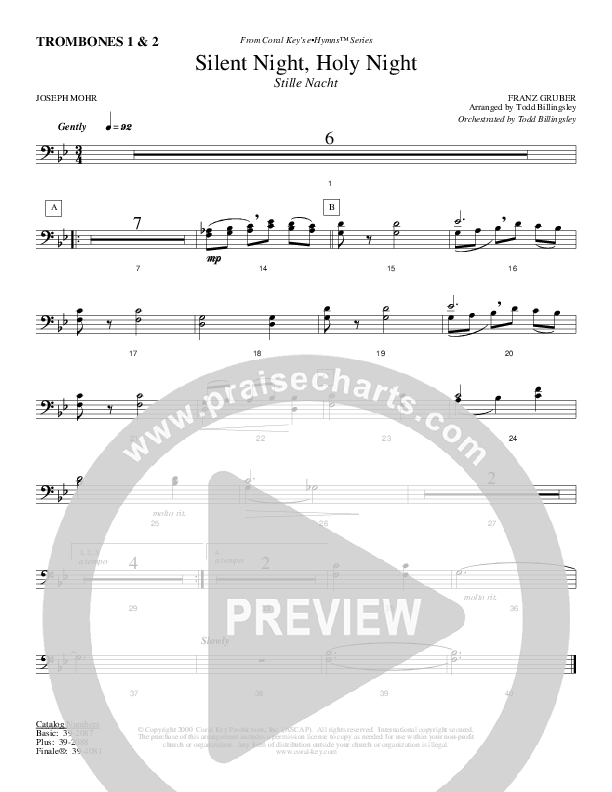 Silent Night Holy Night Trombone 1/2 (Todd Billingsley)