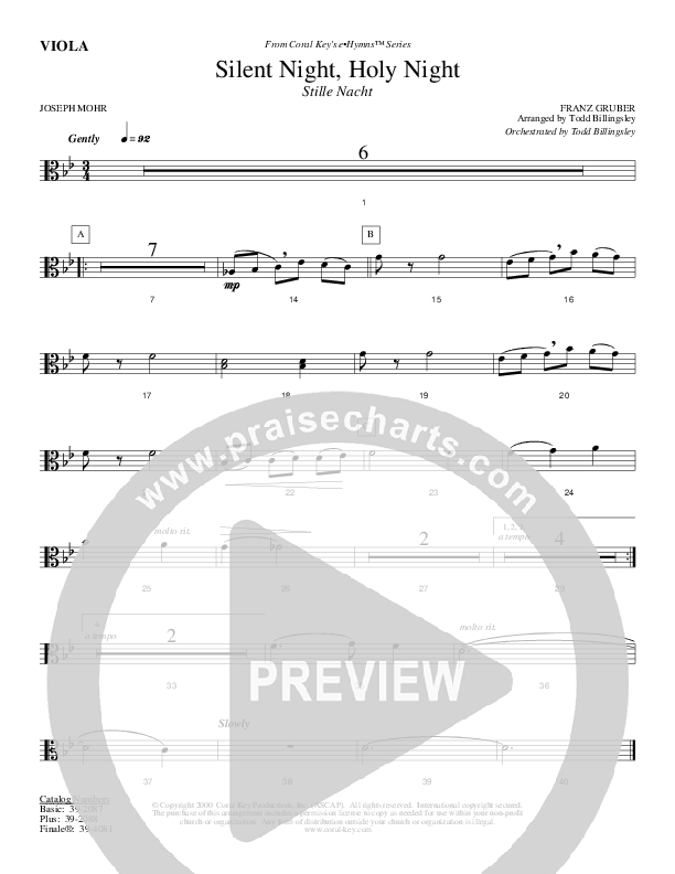 Silent Night Holy Night Viola (Todd Billingsley)