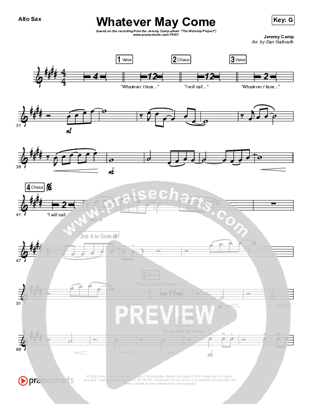 Whatever May Come Alto Sax (Jeremy Camp / Adrienne Camp)
