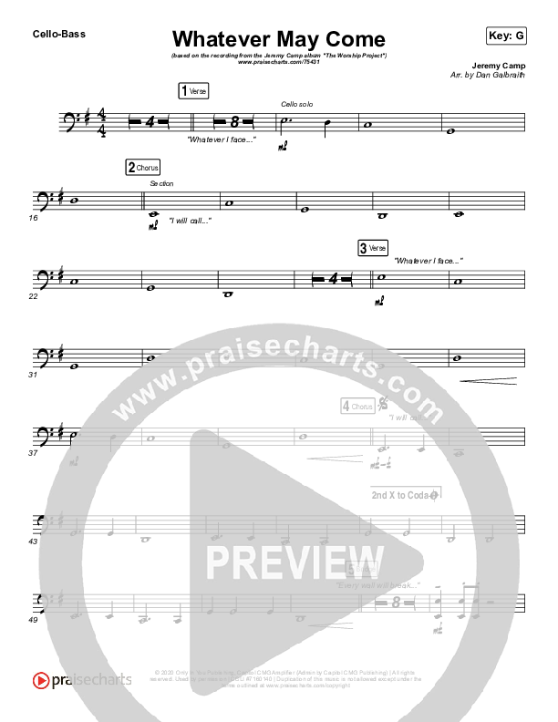 Whatever May Come Cello/Bass (Jeremy Camp / Adrienne Camp)