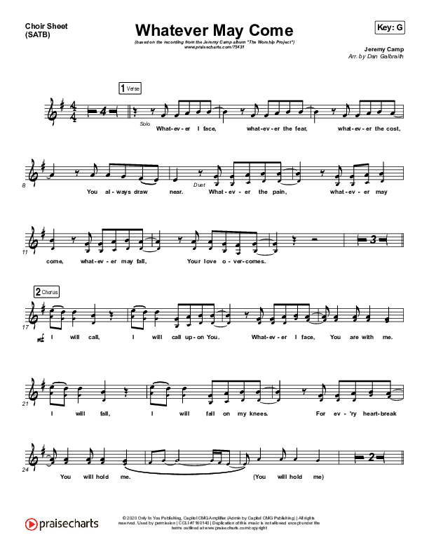 Whatever May Come Choir Sheet (SATB) (Jeremy Camp / Adrienne Camp)