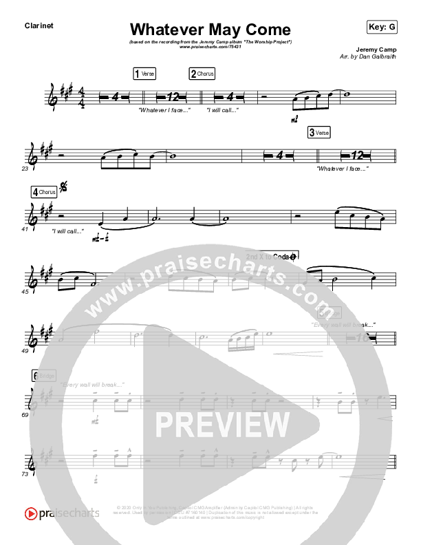 Whatever May Come Clarinet (Jeremy Camp / Adrienne Camp)