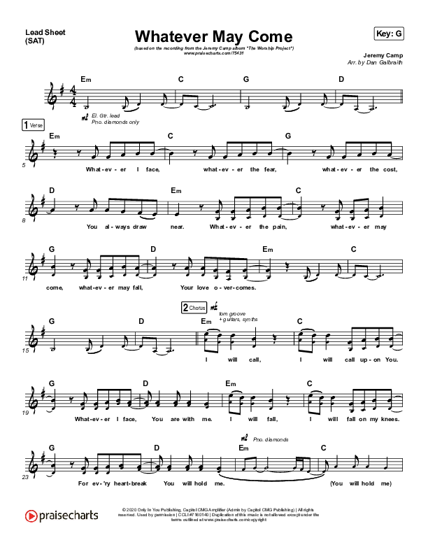 Whatever May Come Lead Sheet (SAT) (Jeremy Camp / Adrienne Camp)