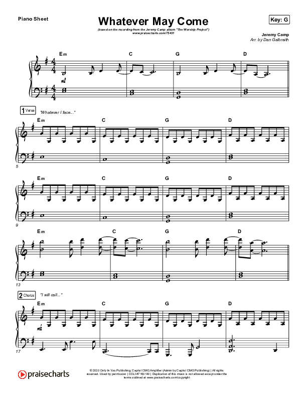 Whatever May Come Piano Sheet (Jeremy Camp / Adrienne Camp)