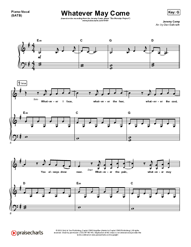 Whatever May Come Piano/Vocal (SATB) (Jeremy Camp / Adrienne Camp)