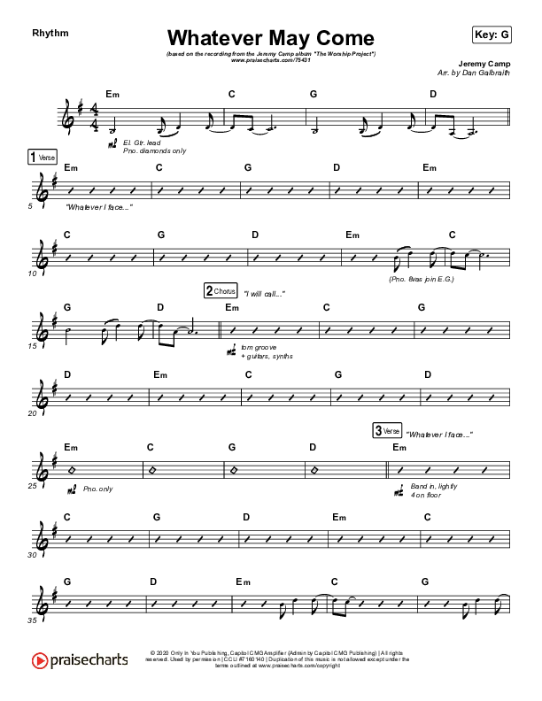 Whatever May Come Rhythm Chart (Jeremy Camp / Adrienne Camp)