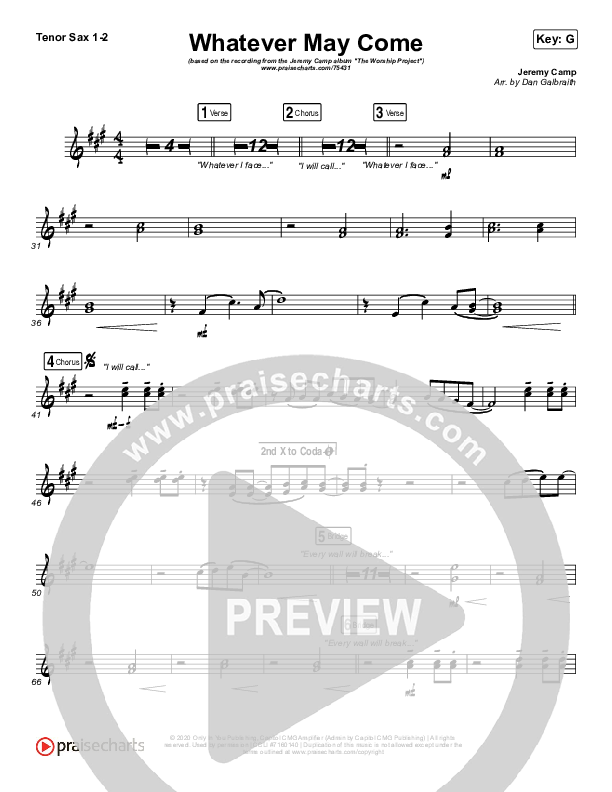 Whatever May Come Tenor Sax 1/2 (Jeremy Camp / Adrienne Camp)