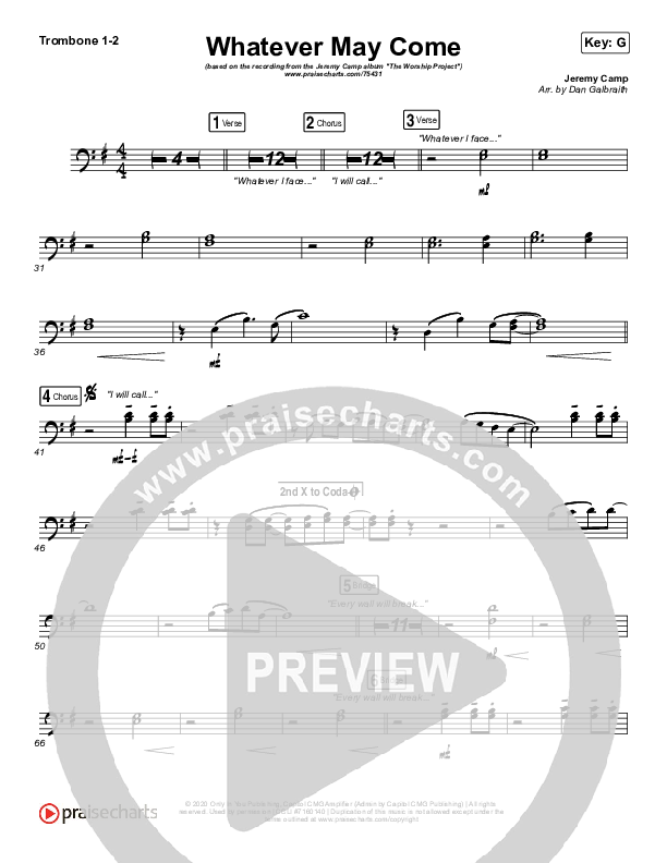 Whatever May Come Trombone 1/2 (Jeremy Camp / Adrienne Camp)
