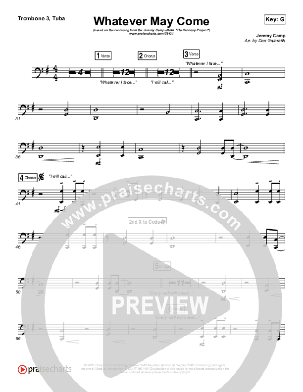 Whatever May Come Trombone 3/Tuba (Jeremy Camp / Adrienne Camp)