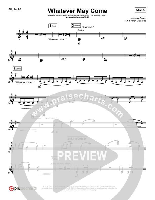 Whatever May Come Violin 1/2 (Jeremy Camp / Adrienne Camp)