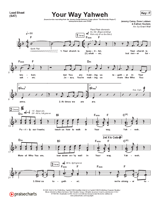 Your Way Yahweh Lead Sheet (SAT) (Jeremy Camp / Adrienne Camp)