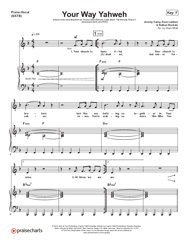 Your Way Yahweh Piano/Vocal Pack (Jeremy Camp / Adrienne Camp)