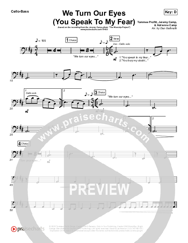 We Turn Our Eyes Cello/Bass (Jeremy Camp / Adrienne Camp)