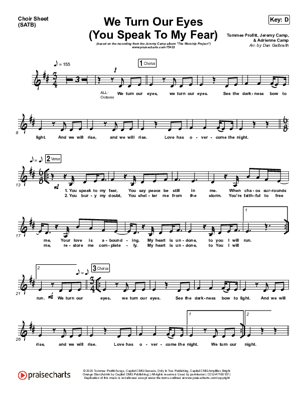 We Turn Our Eyes Choir Sheet (SATB) (Jeremy Camp / Adrienne Camp)