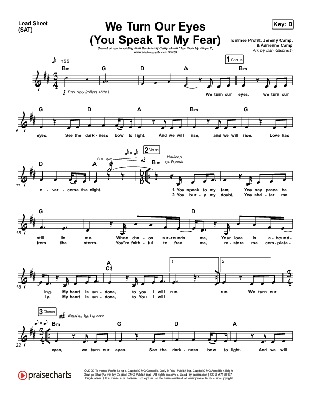 We Turn Our Eyes Lead Sheet (SAT) (Jeremy Camp / Adrienne Camp)