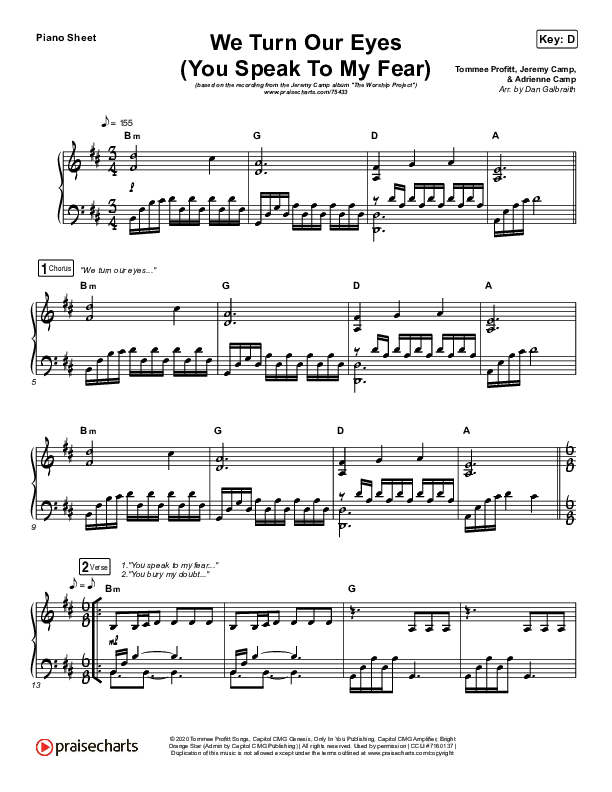 We Turn Our Eyes Piano Sheet (Jeremy Camp / Adrienne Camp)