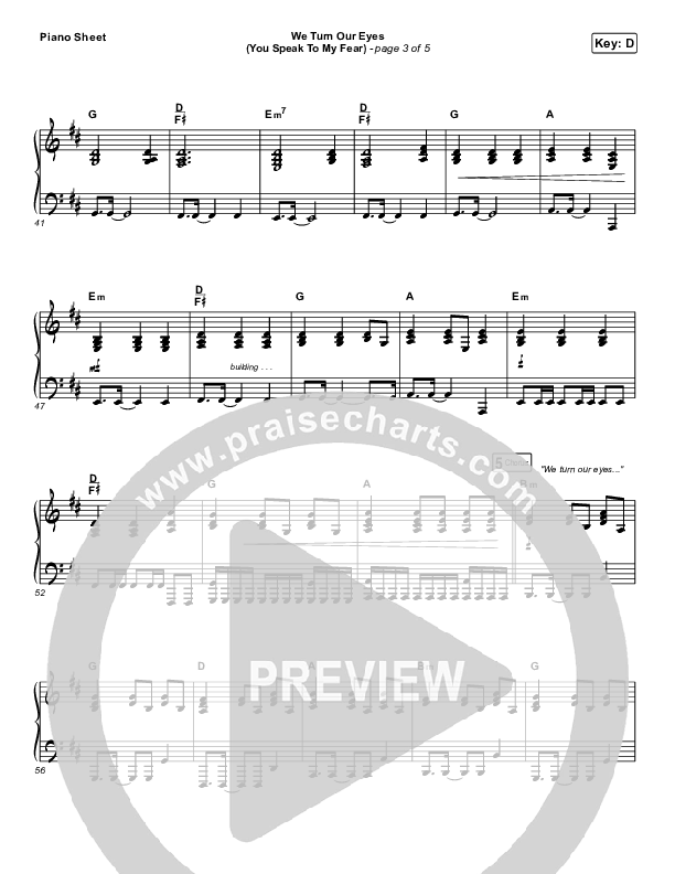 We Turn Our Eyes Piano Sheet (Jeremy Camp / Adrienne Camp)