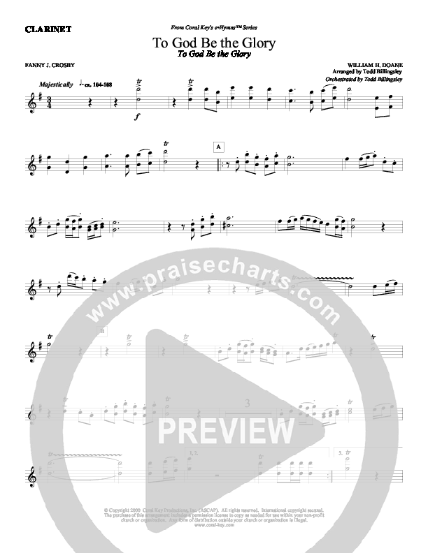 To God Be the Glory Clarinet (Todd Billingsley)