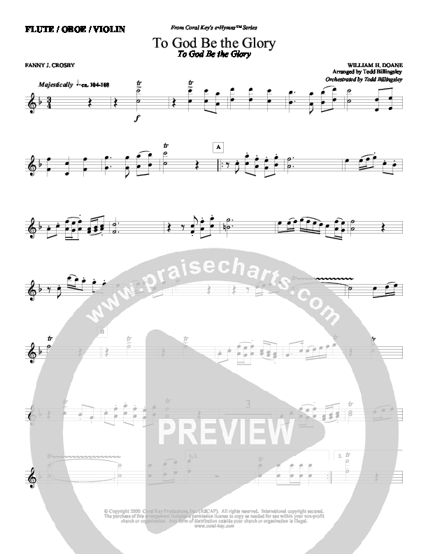 To God Be the Glory Flute/Oboe (Todd Billingsley)