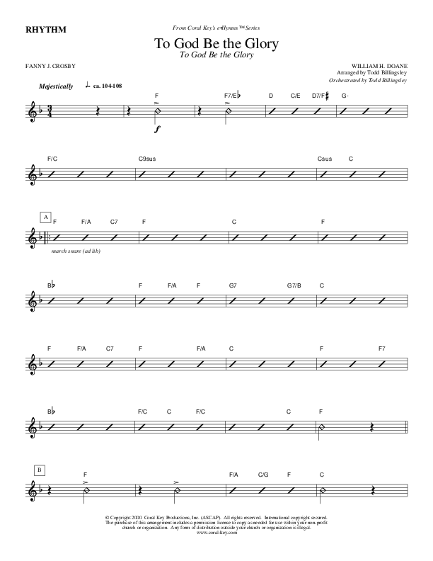 To God Be the Glory Rhythm Chart (Todd Billingsley)